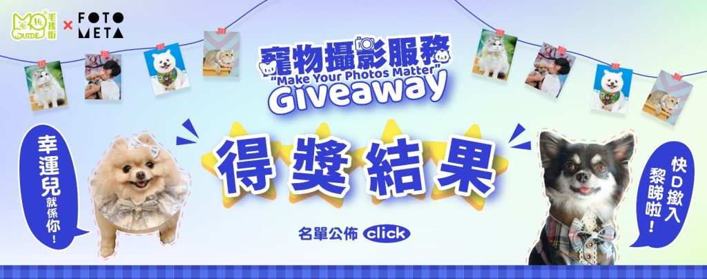 Giveaway 🎁 毛孩街 X FOTOMETA 得獎者!!!!