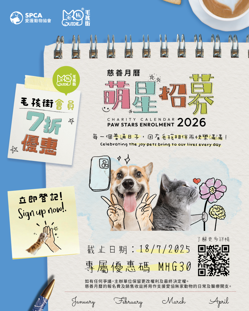 【愛協(SPCA)慈善月曆📅萌星🐶🐱招募2026】
